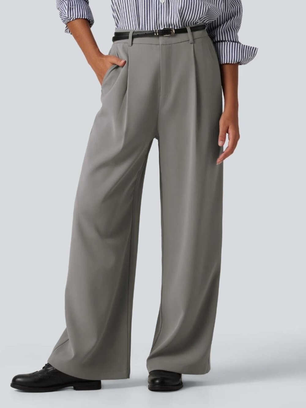 Halara NEW High Waisted Pocket Work Flare Pants Size LP Color Silent Storm